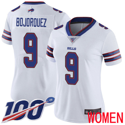 Women Buffalo Bills 9 Corey Bojorquez White Vapor Untouchable Limited Player 100th Season NFL Jersey